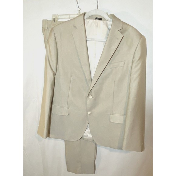 J Ferrar Other - J. Ferrar Mens Slim Fit Shimmer Sharkskin Suit Sz 44S Tan Lined 2 PC